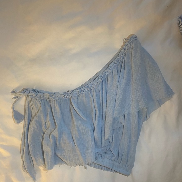 Skylar + Madison One Shoulder Blue Ruffled Top - Picture 2 of 3